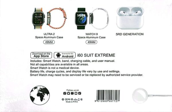 Affiche promotionnelle pour un ensemble de produits électroniques incluant des écouteurs sans fil, une montre intelligente Ultra 2, et une montre intelligente Watch 9. 12 en 1 set.